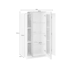 Vetrina Ablaze, cm 80x38h121, Bianco lucido e Acero<Dmora Outlet