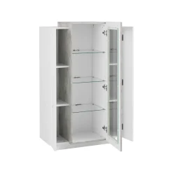 Vetrina Ablaze, cm 80x38h121, Bianco lucido e Cemento<Dmora Fashion