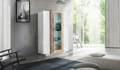 Vetrina Ablaze, cm 80x38h121, Bianco lucido e Acero<Dmora Outlet