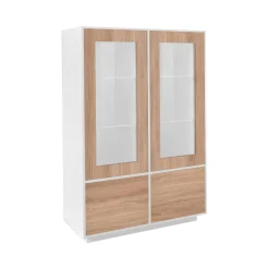 Vetrina Agostino, cm 100x41h146, Bianco lucido e Noce<Dmora Shop
