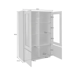 Vetrina Agostino, cm 100x41h146, Bianco lucido e Noce<Dmora Shop