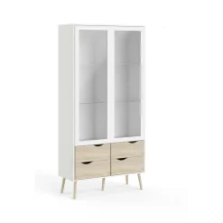 Vetrina Amedeo, 98x39 h200 cm, Bianco e Quercia<Dmora Cheap