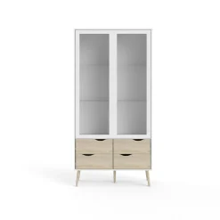 Vetrina Amedeo, 98x39 h200 cm, Bianco e Quercia<Dmora Cheap