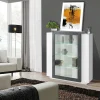 Vetrina Austino, cm 120x45h115, Bianco lucido e Ardesia<Dmora Best