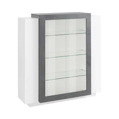 Vetrina Austino, cm 120x45h115, Bianco lucido e Ardesia<Dmora Best