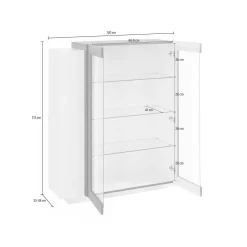 Vetrina Austino, cm 120x45h115, Bianco lucido e Ardesia<Dmora Best