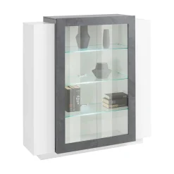 Vetrina Austino, cm 120x45h115, Bianco lucido e Ardesia<Dmora Best