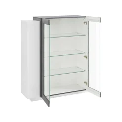 Vetrina Austino, cm 120x45h115, Bianco lucido e Ardesia<Dmora Best
