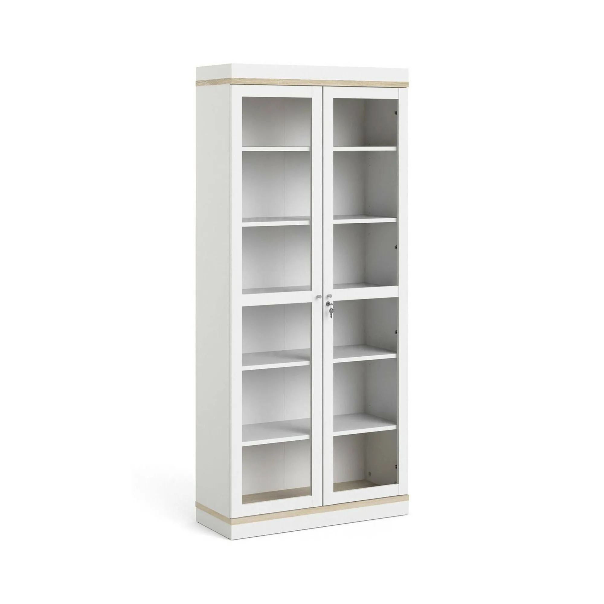 Vetrina Axinte, 89x36 h200 cm, Bianco e Quercia<Dmora Shop