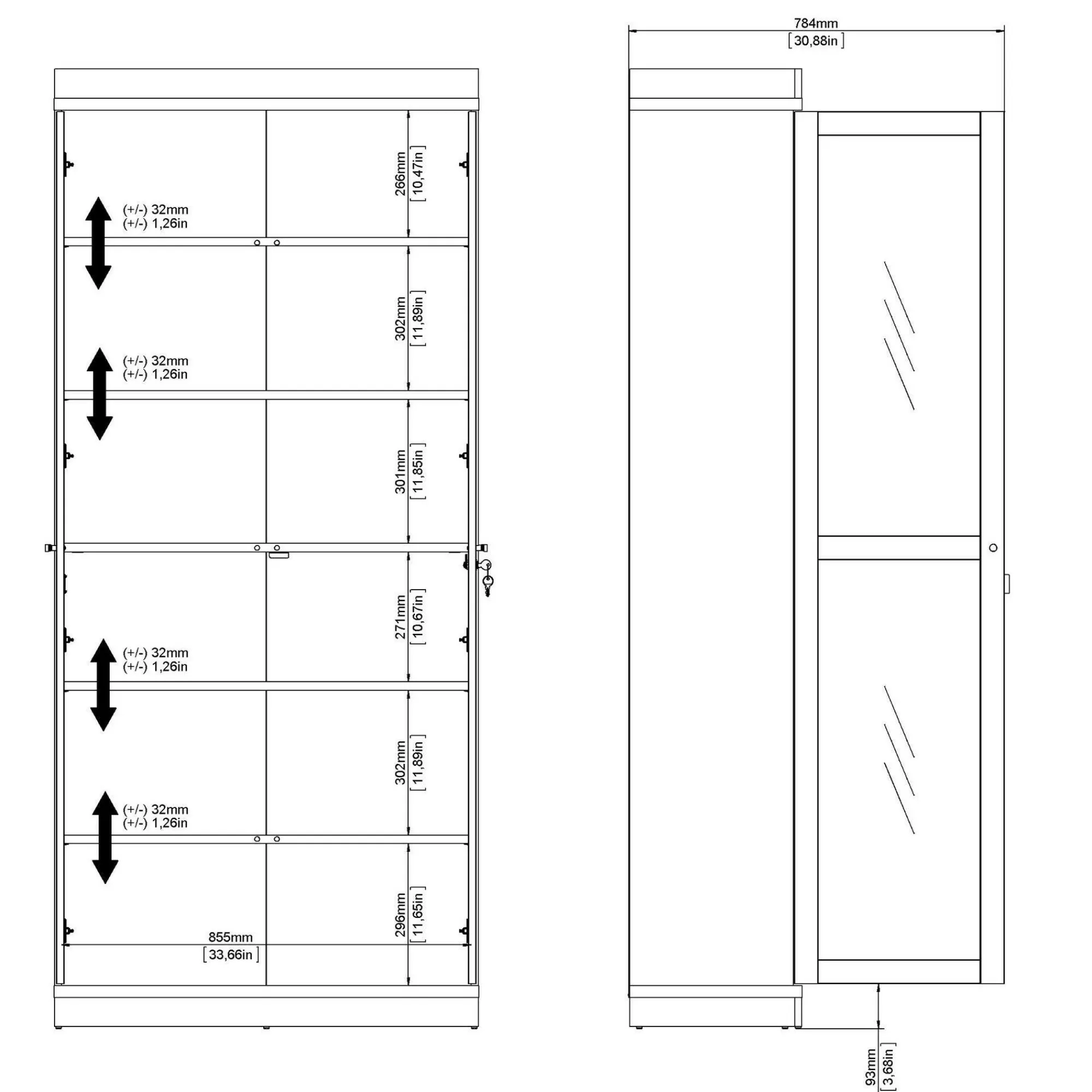 Vetrina Axinte, 89x36 h200 cm, Bianco e Quercia<Dmora Shop