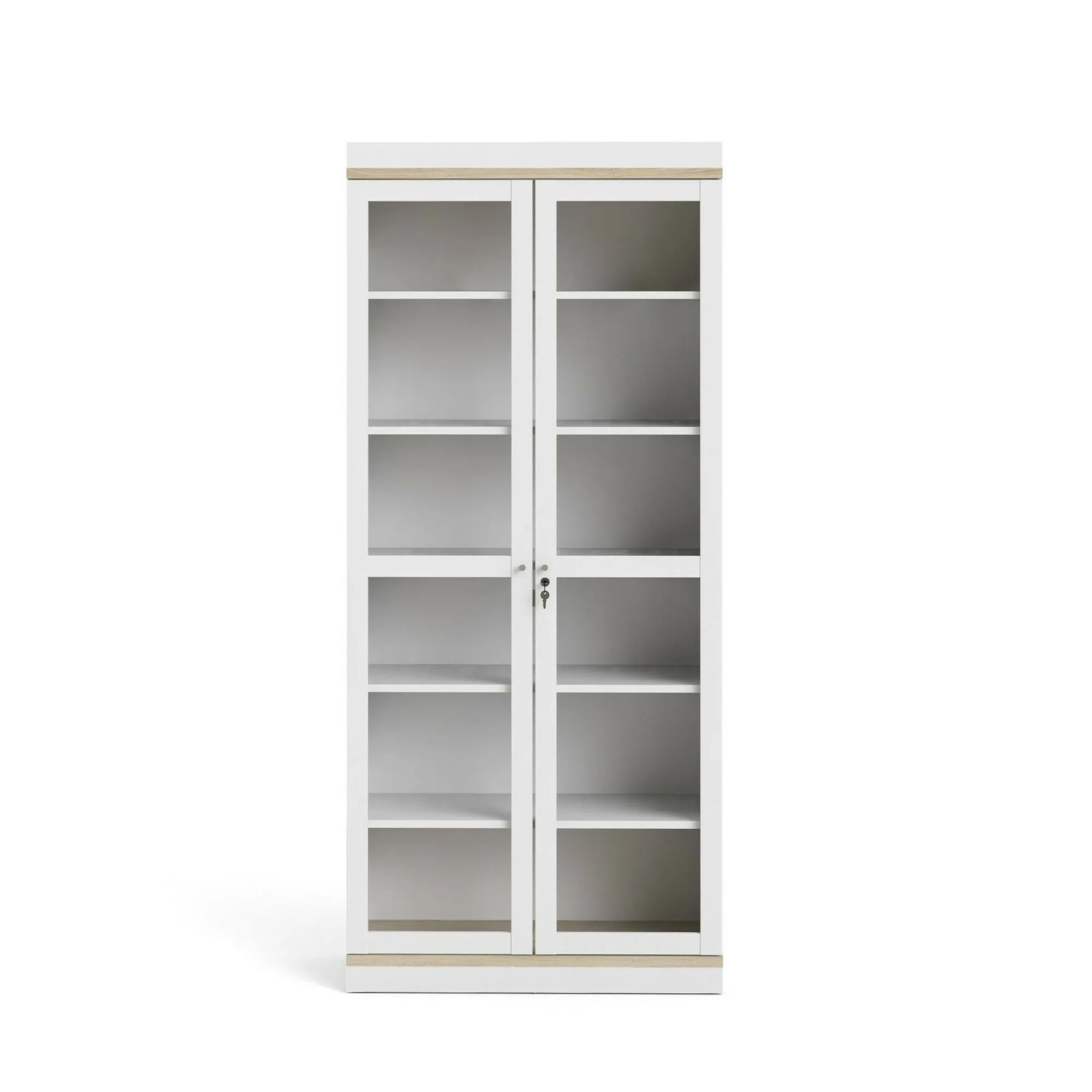 Vetrina Axinte, 89x36 h200 cm, Bianco e Quercia<Dmora Shop
