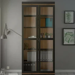 Vetrina Axinte, 89x36 h200 cm, Nero e Noce<Dmora Best Sale