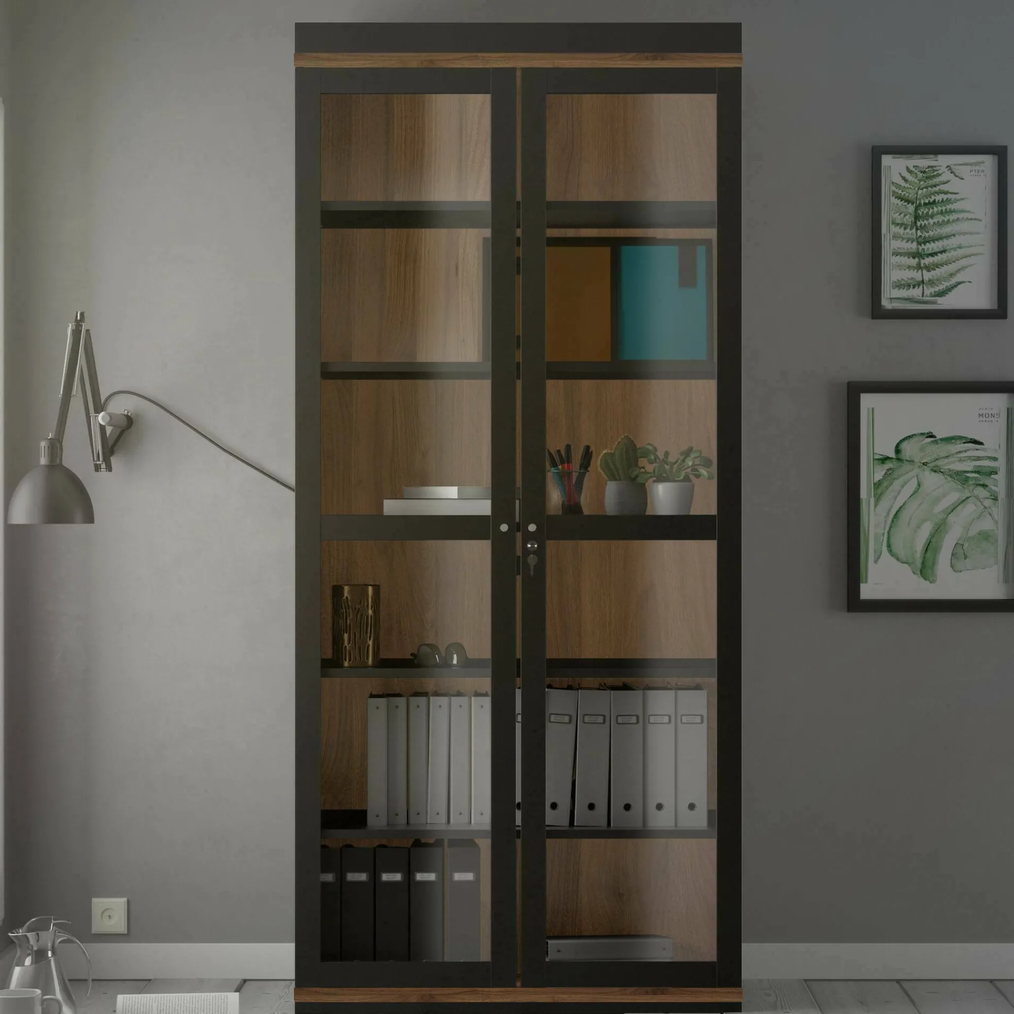 Vetrina Axinte, 89x36 h200 cm, Nero e Noce<Dmora Best Sale