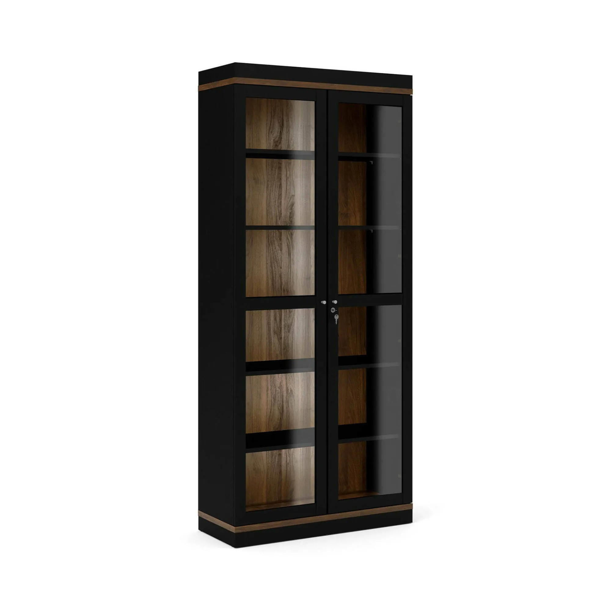 Vetrina Axinte, 89x36 h200 cm, Nero e Noce<Dmora Best Sale