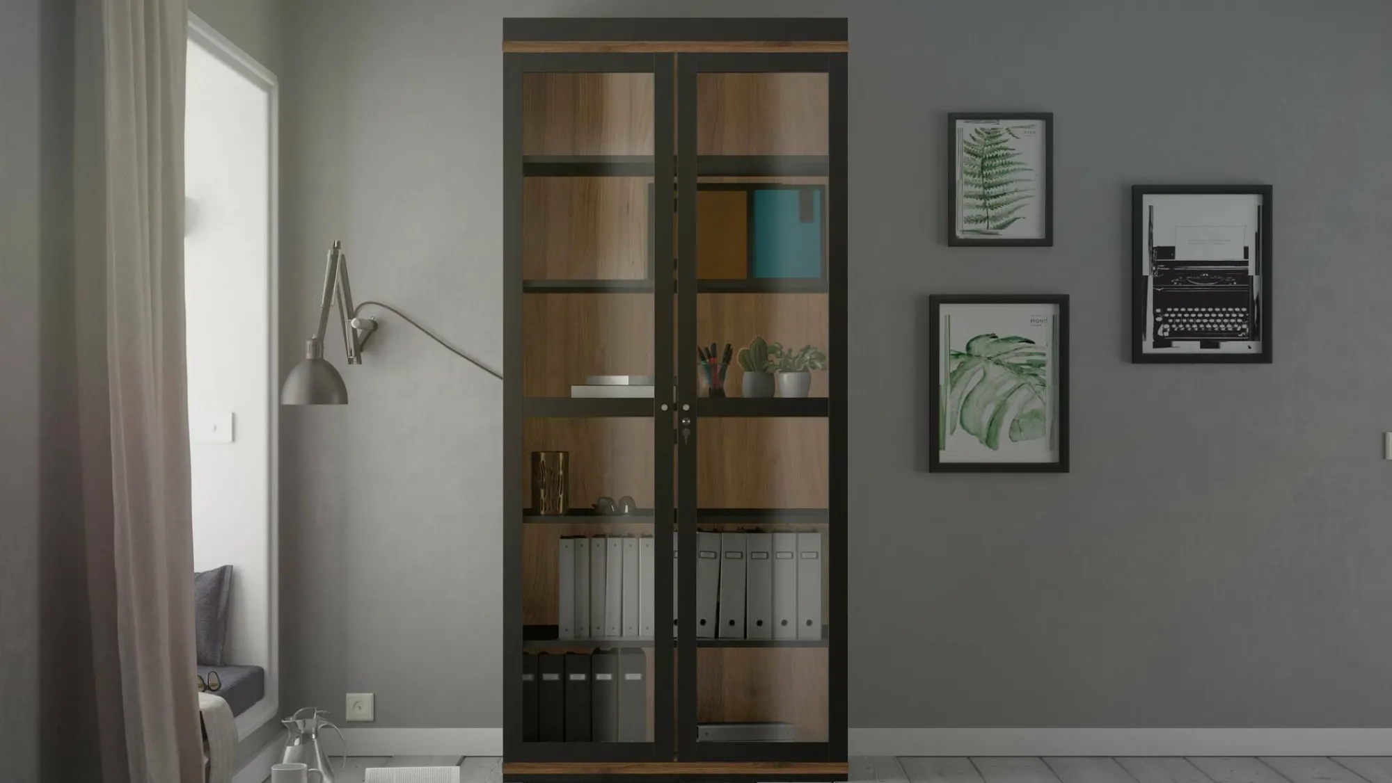Vetrina Axinte, 89x36 h200 cm, Nero e Noce<Dmora Best Sale