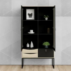 Vetrina Barbata, 40x99 h189 cm, Nero e Quercia<Dmora Outlet