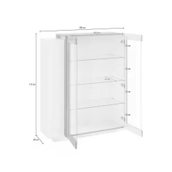 Vetrina Dlamagn, cm 120x45h115, Bianco lucido e Acero<Dmora Shop