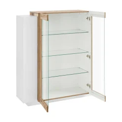 Vetrina Dlamagn, cm 120x45h115, Bianco lucido e Acero<Dmora Shop