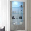 Vetrina Dporzingi, 110x42 h190 cm, Bianco lucido e Cemento<Dmora Online