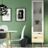 Vetrina Fabia, 50x39 h200 cm, Bianco e Quercia<Dmora Sale