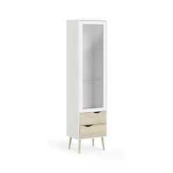Vetrina Fabia, 50x39 h200 cm, Bianco e Quercia<Dmora Sale