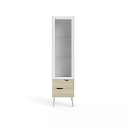 Vetrina Fabia, 50x39 h200 cm, Bianco e Quercia<Dmora Sale