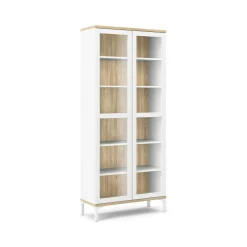 Vetrina Hudhud, 89x36 h203 cm, Bianco e Quercia<Dmora Discount
