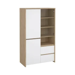 Vetrina Nadine, Credenza espositiva, Vetrinetta multiuso, Madia da soggiorno, 48x100 h170 cm, Rovere e Bianco<Dmora Discount
