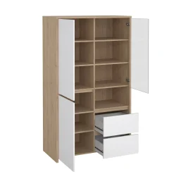 Vetrina Nadine, Credenza espositiva, Vetrinetta multiuso, Madia da soggiorno, 48x100 h170 cm, Rovere e Bianco<Dmora Discount
