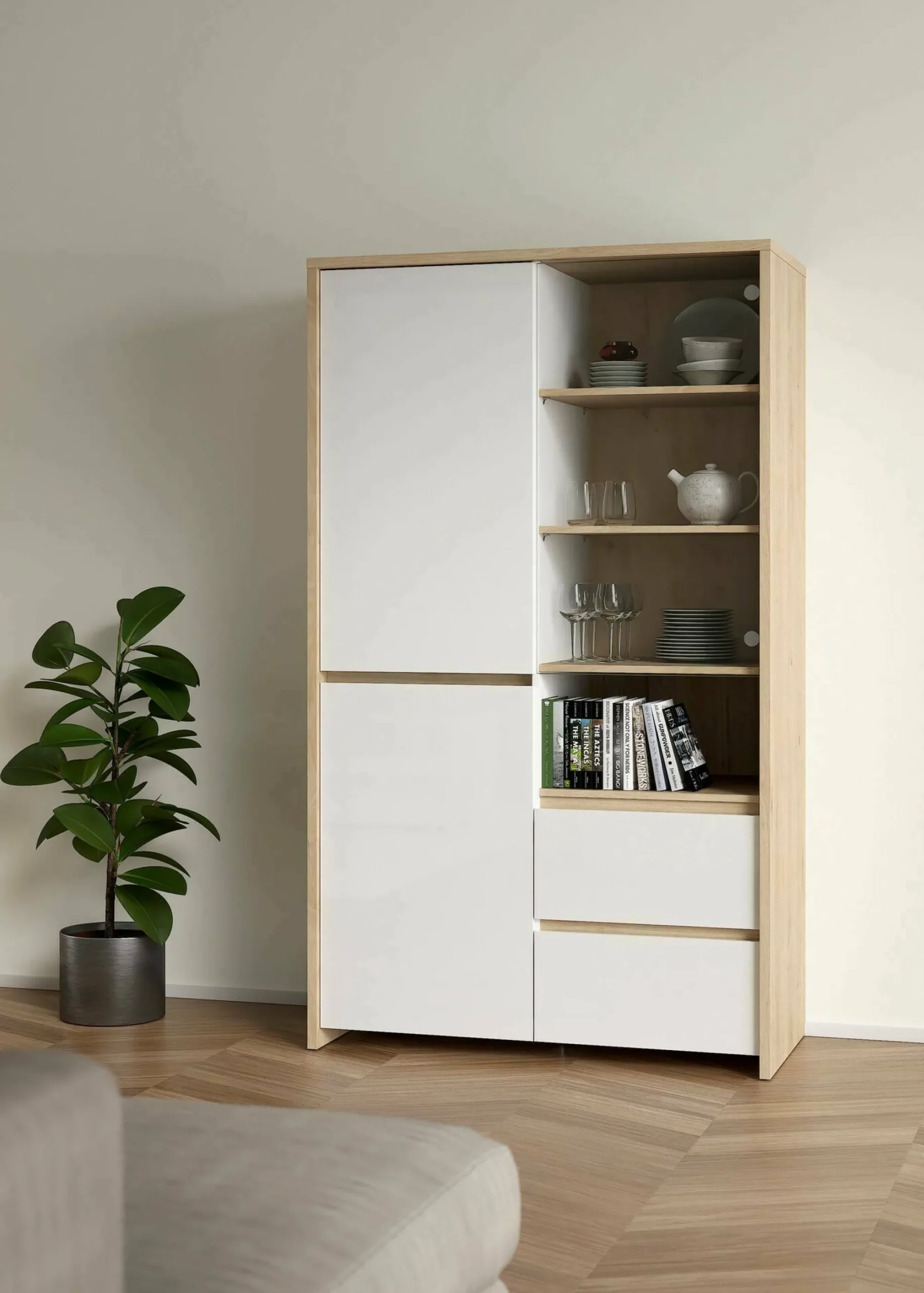 Vetrina Reykjavik, 48x100 h170 cm, Rovere e Bianco<Dmora Cheap