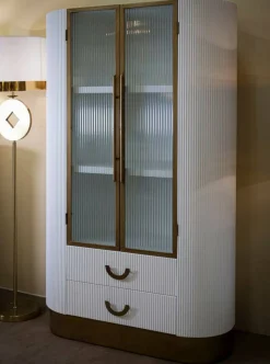 Vetrina Sable, 85x40 h160 cm, Bianco e Marrone<Dmora New